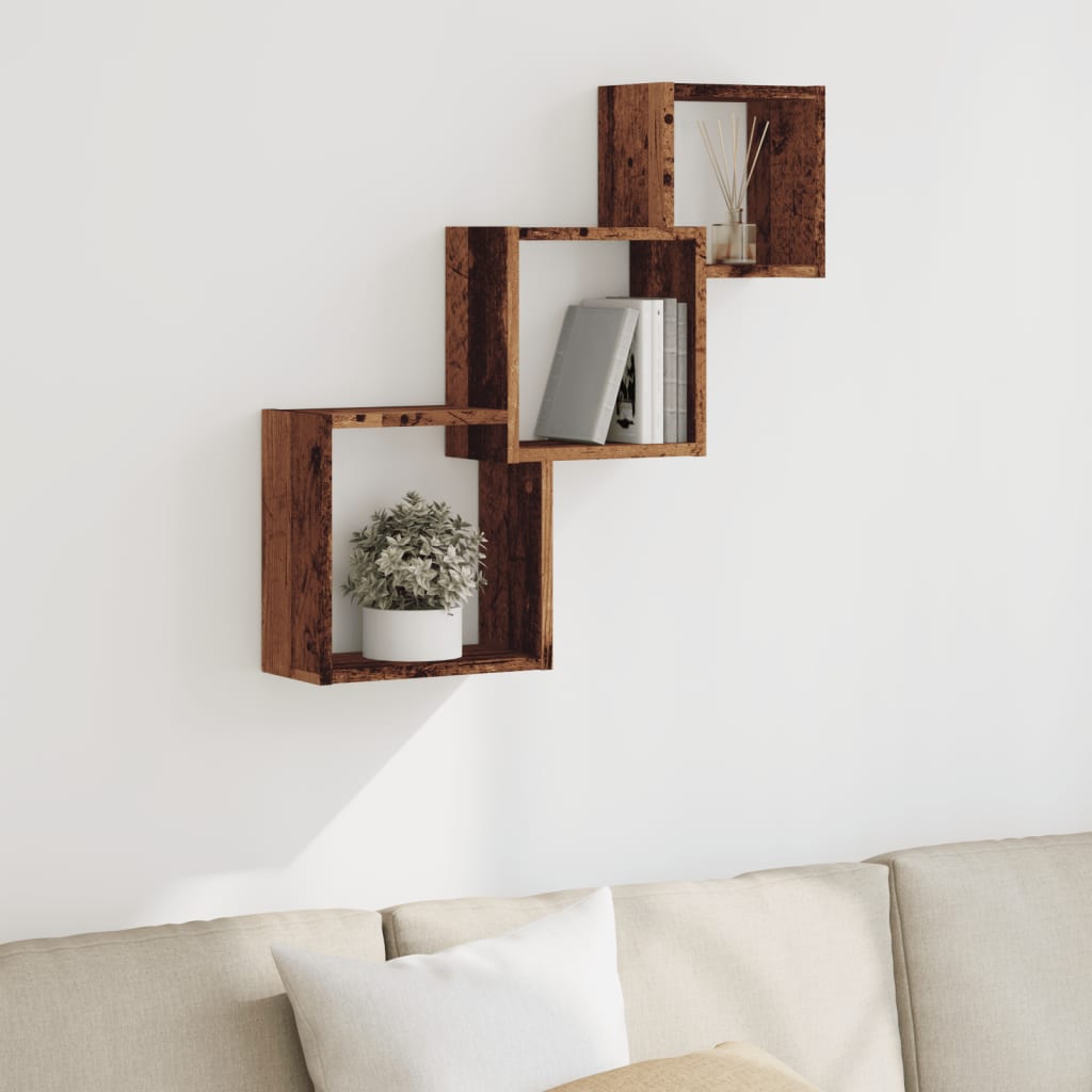 Mensole Cubo Parete Legno Antico 68x15x68 cm Legno Multistrato