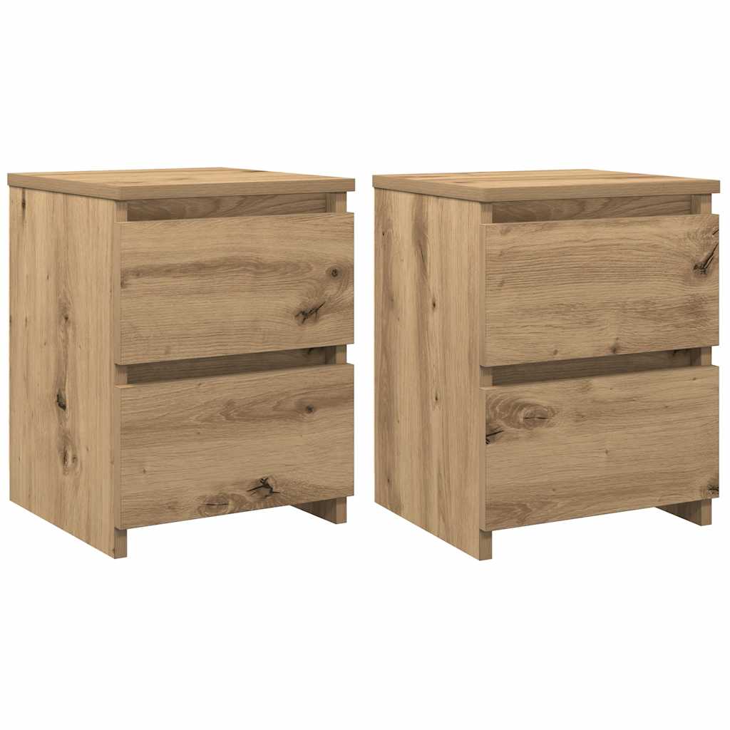 Comodini 2pz Rovere Artigianale 30x30x40cm in Legno Multistrato