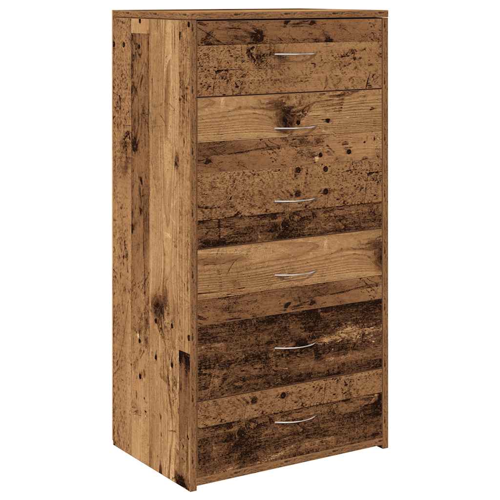 Credenza con 6 Cassetti Legno Antico 50x34x96 cm in Truciolato