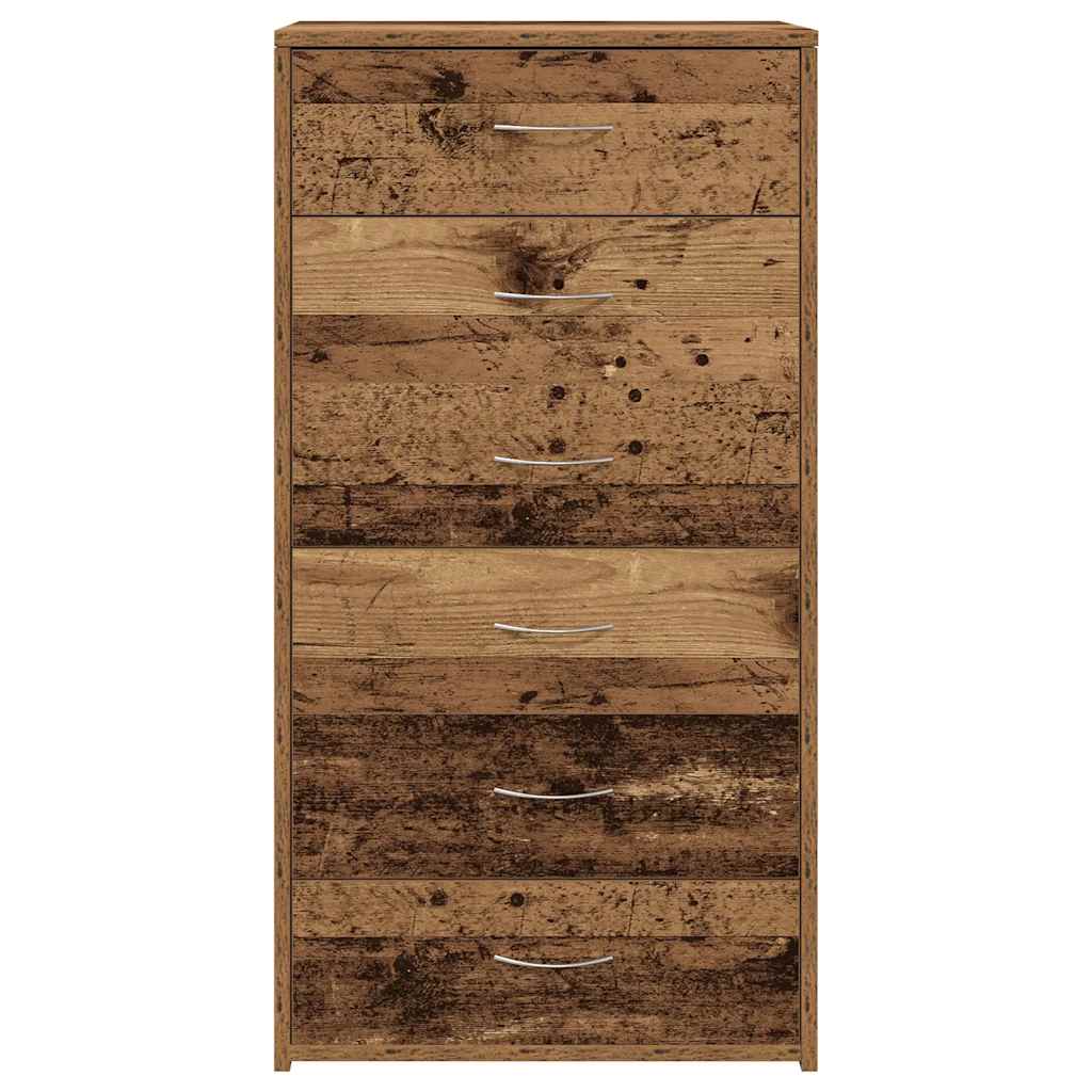 Credenza con 6 Cassetti Legno Antico 50x34x96 cm in Truciolato