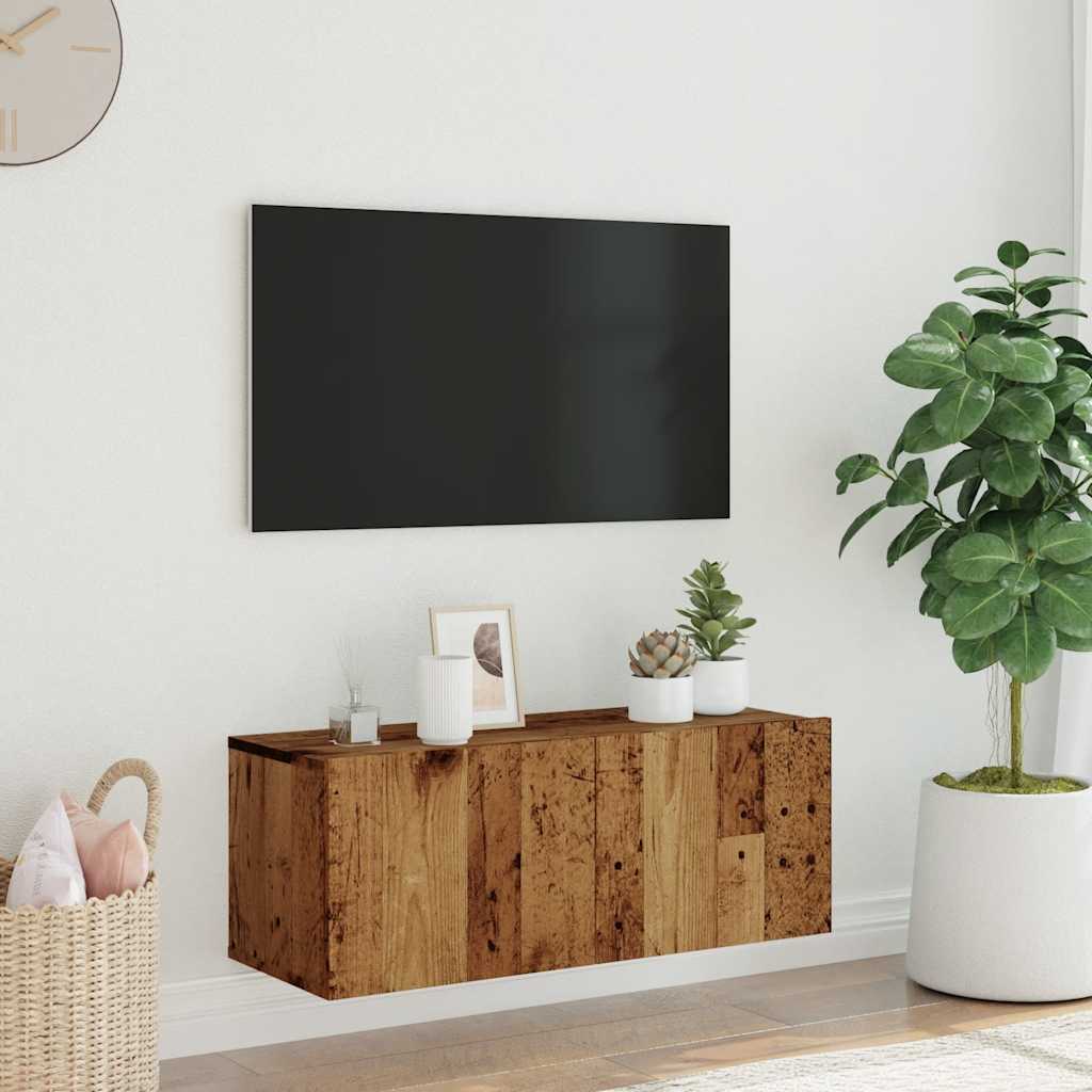 Mobile TV a Parete Legno Antico 80x30x30 cm in Truciolato