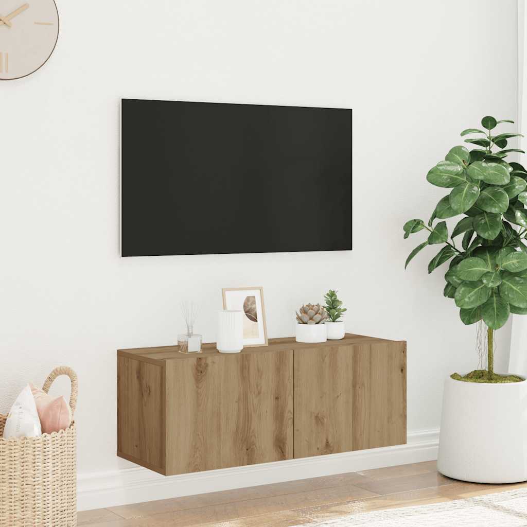 Mobile TV a Parete Rovere Artigianale 80x30x30 cm in Truciolato
