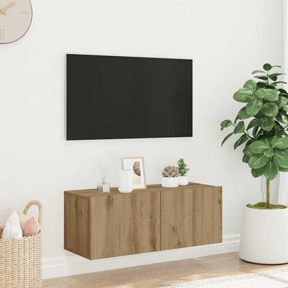 Mobile TV a Parete Rovere Artigianale 80x30x30 cm in Truciolato