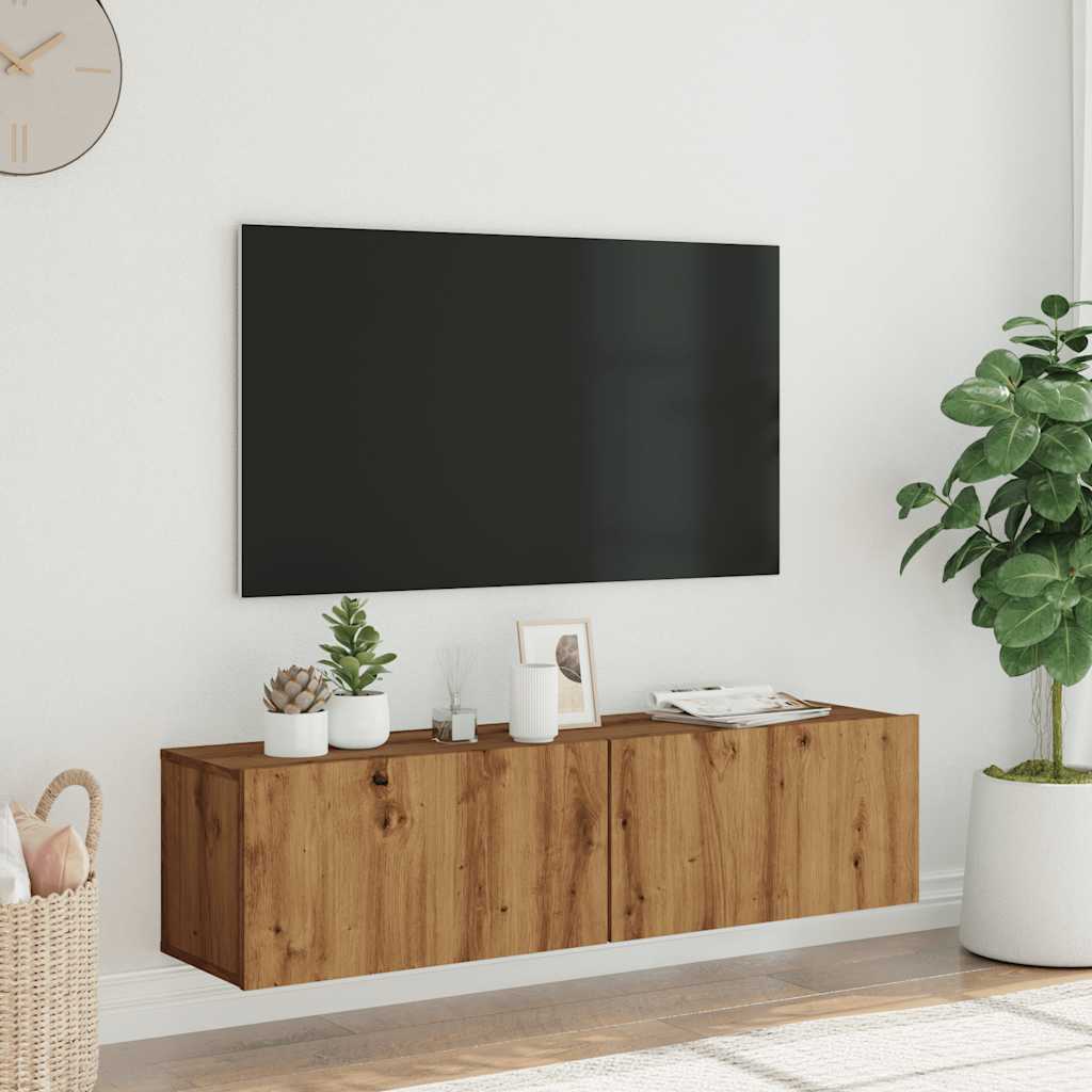 Mobile TV a Parete Rovere Artigianale 120x30x30cm in Truciolato