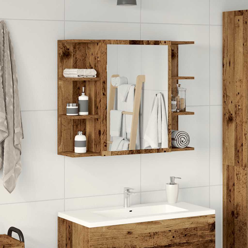 Mobile Bagno con Specchio Legno Antico Legno Multistrato