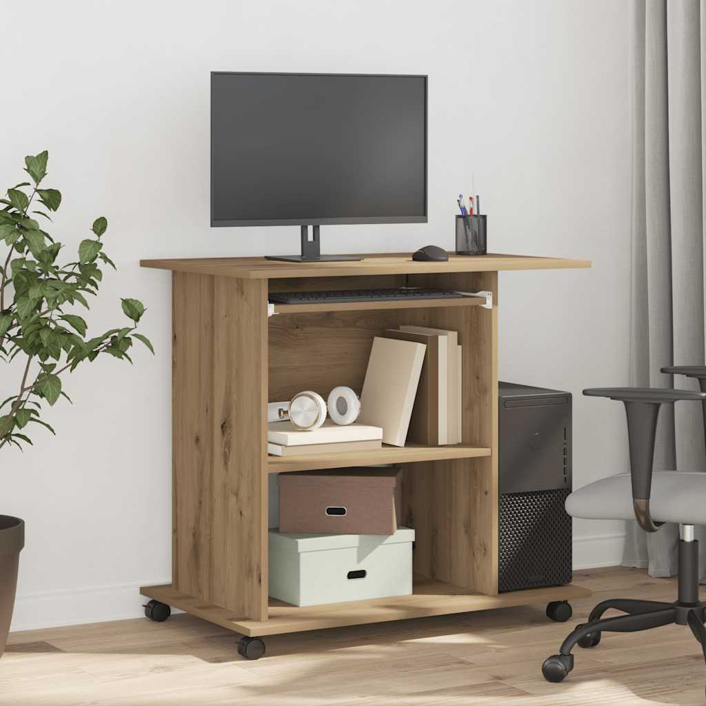 Scrivania Computer Rovere Artigianale Legno Multistrato