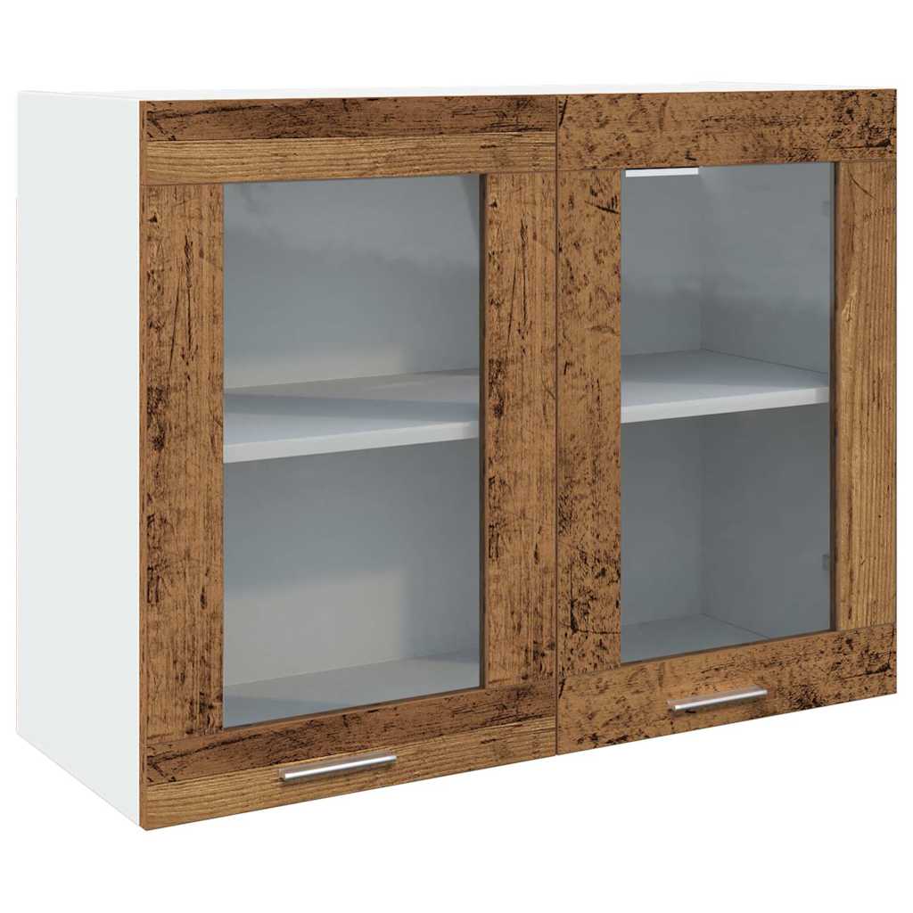 Mobile Pensile con Vetro Legno Antico 80x31x60 cm