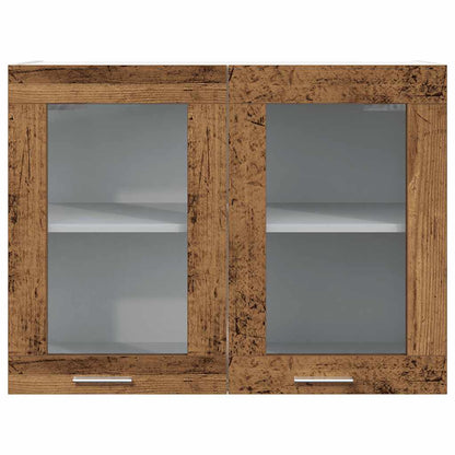 Mobile Pensile con Vetro Legno Antico 80x31x60 cm