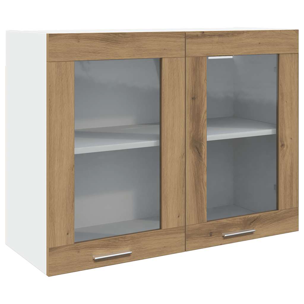 Pensile con Vetro Rovere Artigianale 80x31x60 cm in Truciolato
