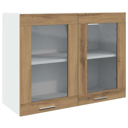 Pensile con Vetro Rovere Artigianale 80x31x60 cm in Truciolato