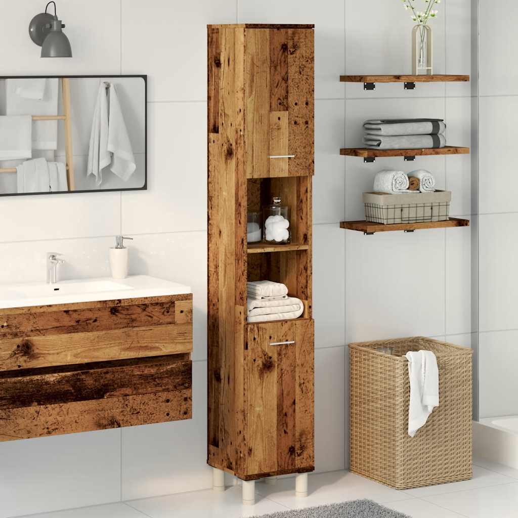 Mobile da Bagno Legno Antico 30x30x179 cm in Legno Multistrato