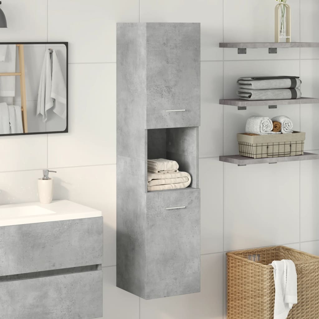 Mobile Pensile da Bagno Grigio Cemento 30x30x130cm Truciolato