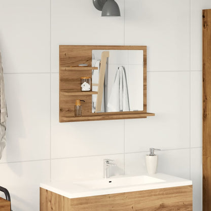 Armadietto a Specchio da Bagno Rovere Artigianale 60x10,5x45 cm