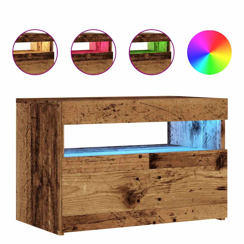 Mobile Porta TV con LED Legno Antico 60x35x40 cm Multistrato