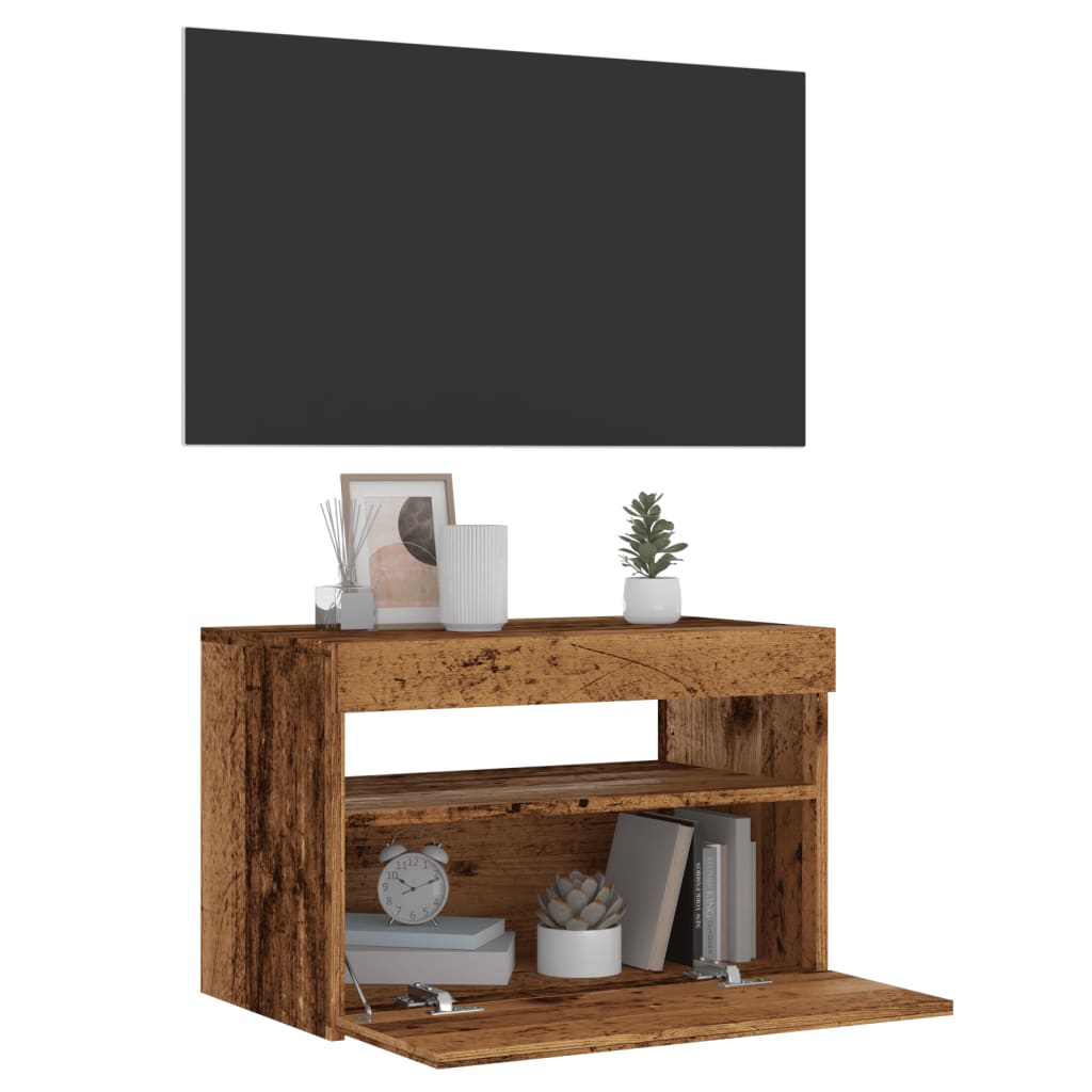 Mobile Porta TV con LED Legno Antico 60x35x40 cm Multistrato
