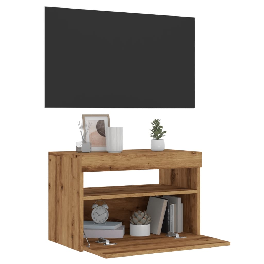 Mobile Porta TV con LED Artigianale 60x35x40 cm Multistrato
