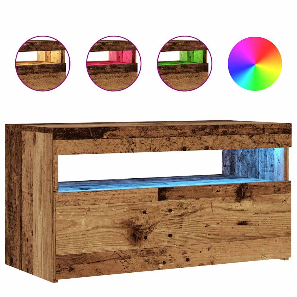 Mobile Porta TV con LED Legno Antico 75x35x40 cm Multistrato