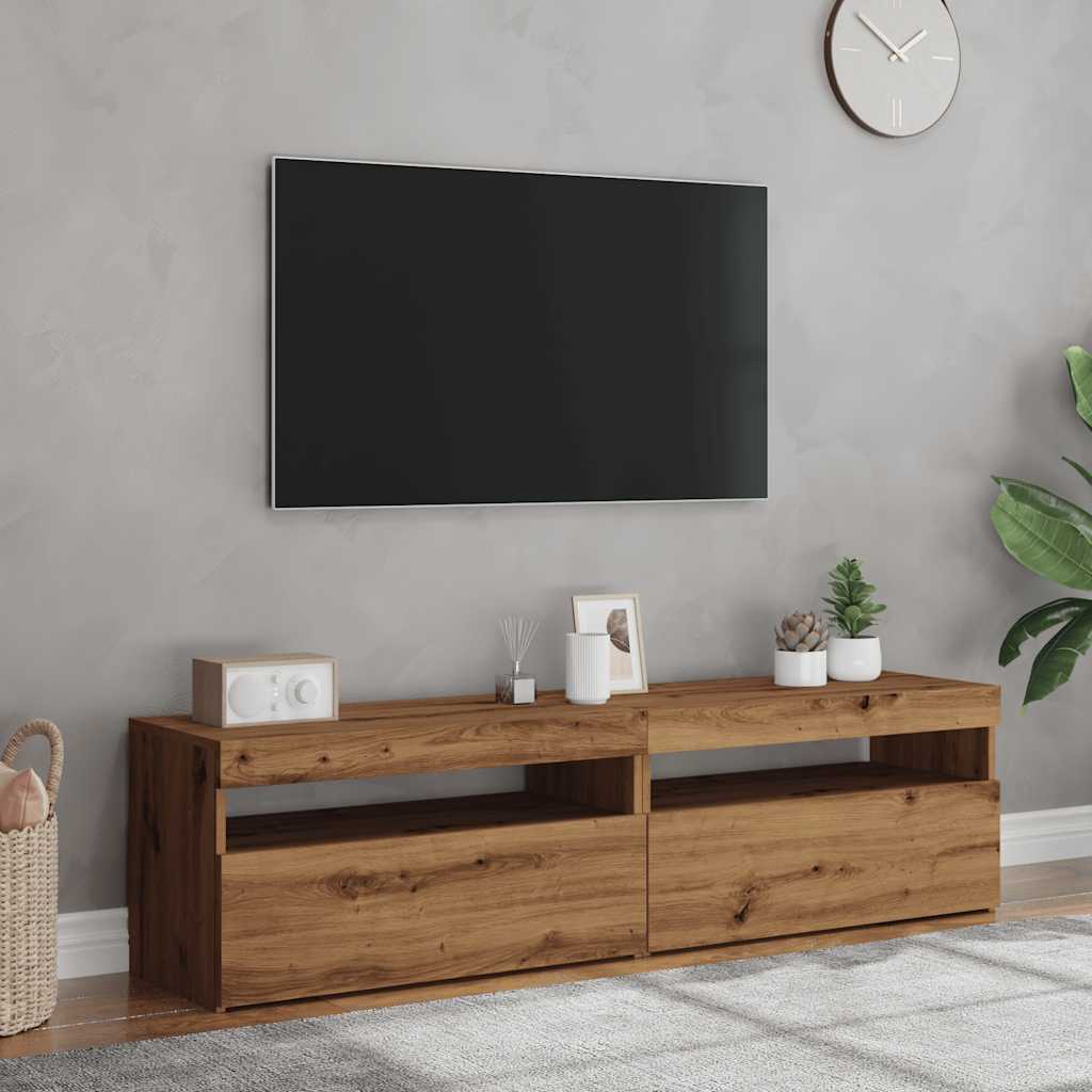 Mobili Porta TV con LED 2 pz Artigianale in Legno Multistrato