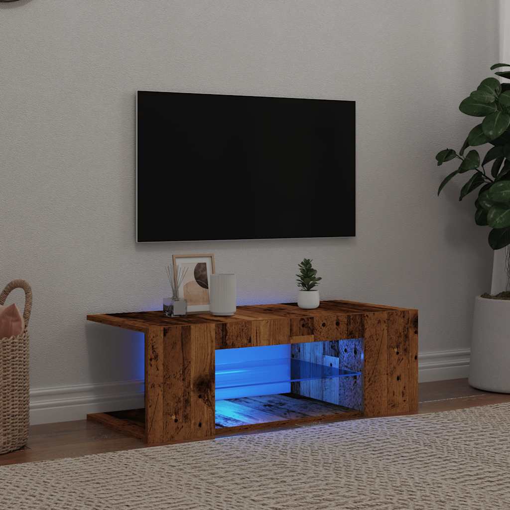 Mobile Porta TV con LED Legno Antico 90x39x30 cm Multistrato