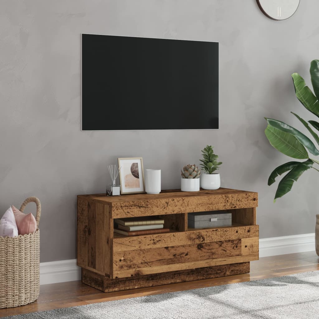 Mobile Porta TV con LED Legno Antico 80x35x40 cm Multistrato