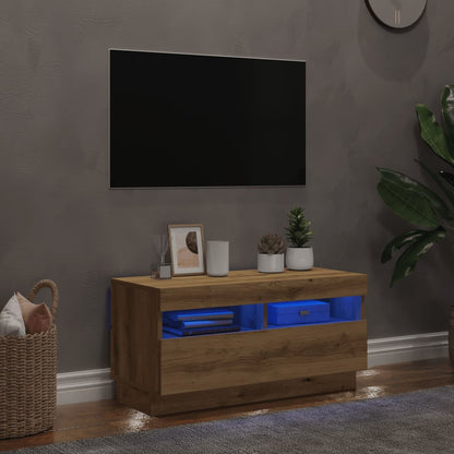 Mobile TV con Luci LED Artigianale 80x35x40cm Legno Multistrato