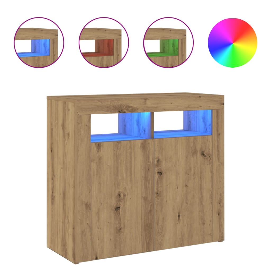 Credenza con Luci LED Artigianale 80x35x75 cm in Truciolato