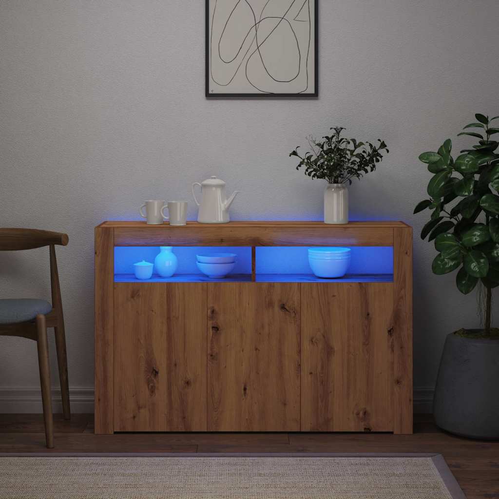 Credenza con Luci LED Artigianale 115,5x30x75 cm in Truciolato
