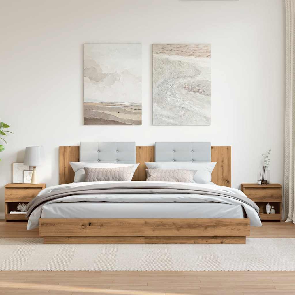 Comodini 2pz Rovere Artigianale 40x30x39cm in Legno Multistrato