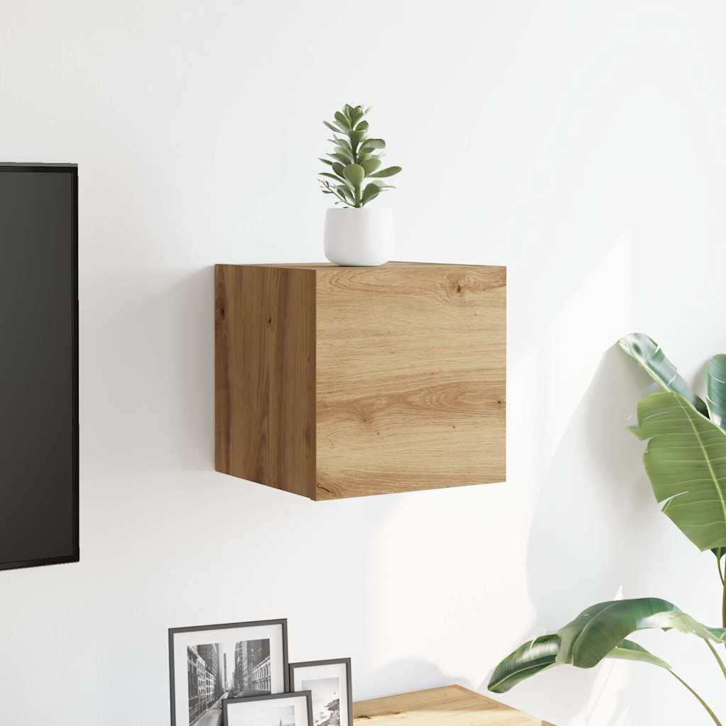 Armadietto TV Montato a Parete Rovere Artigianale 30,5x30x30 cm