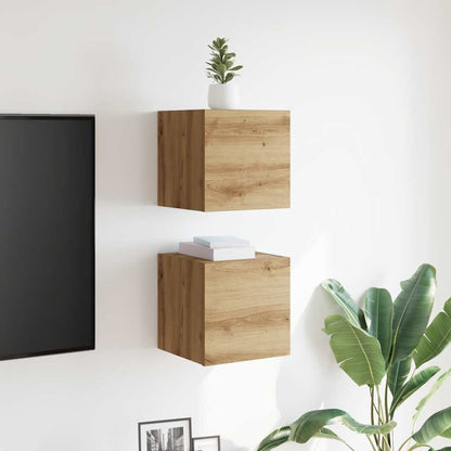 Armadietti TV Montati a Parete 2pz Artigianale 30,5x30x30 cm