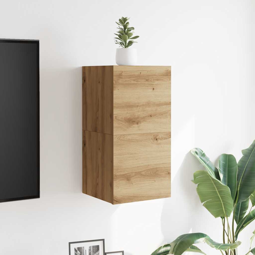 Armadietti TV Montati a Parete 2pz Artigianale 30,5x30x30 cm