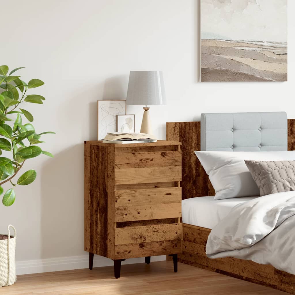 Comodino con Gambe in Metallo Legno Antico 40x35x69 cm