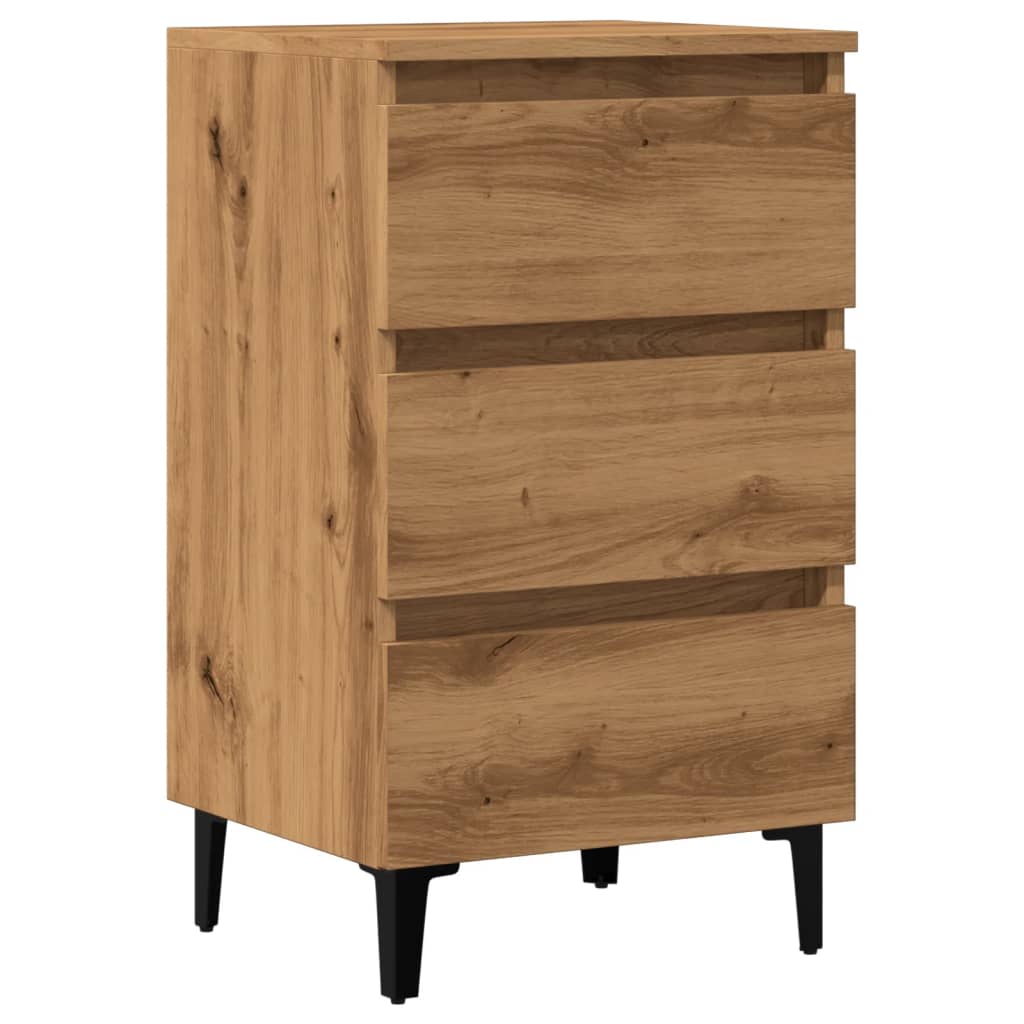 Comodino con Gambe in Metallo Rovere Artigianale 40x35x69 cm