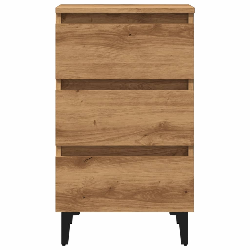 Comodino con Gambe in Metallo Rovere Artigianale 40x35x69 cm