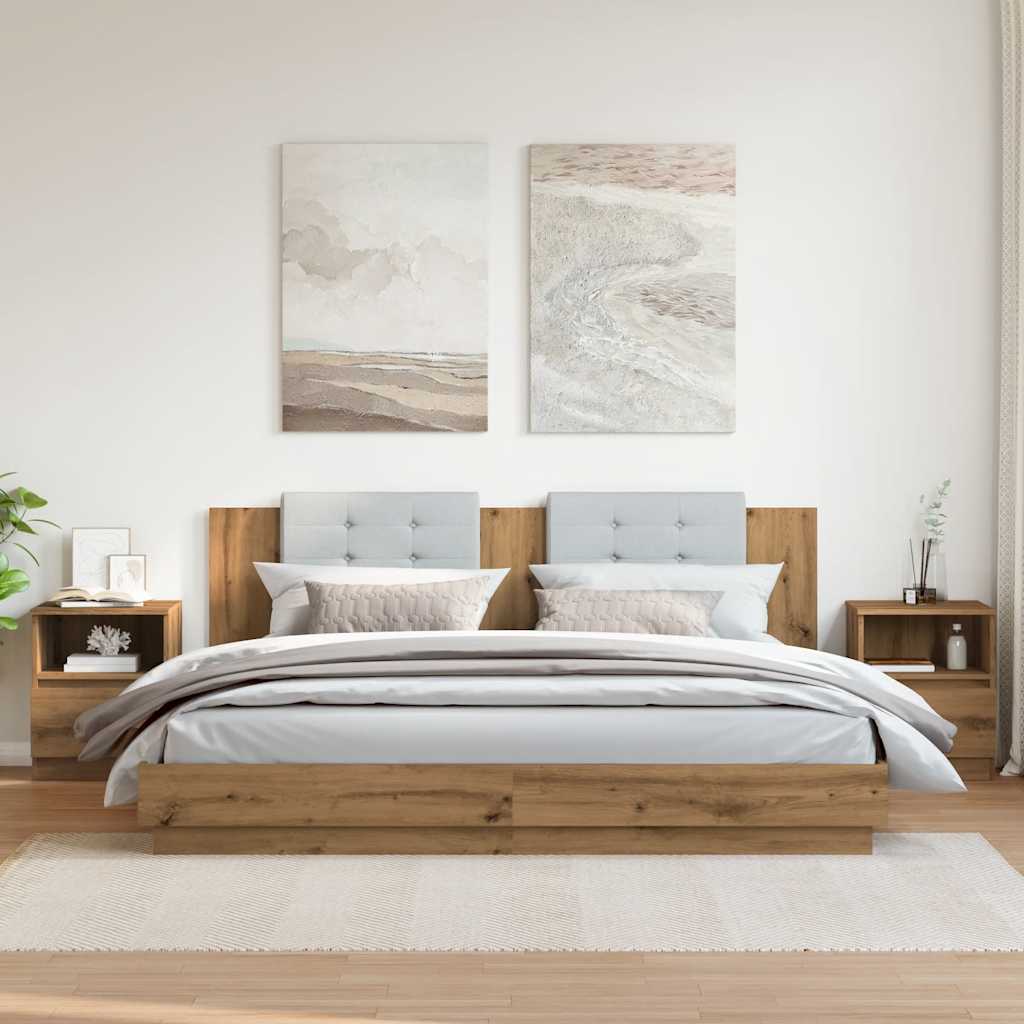 Comodini 2 pz Rovere Artigianale 40x40x50 cm Legno Multistrato