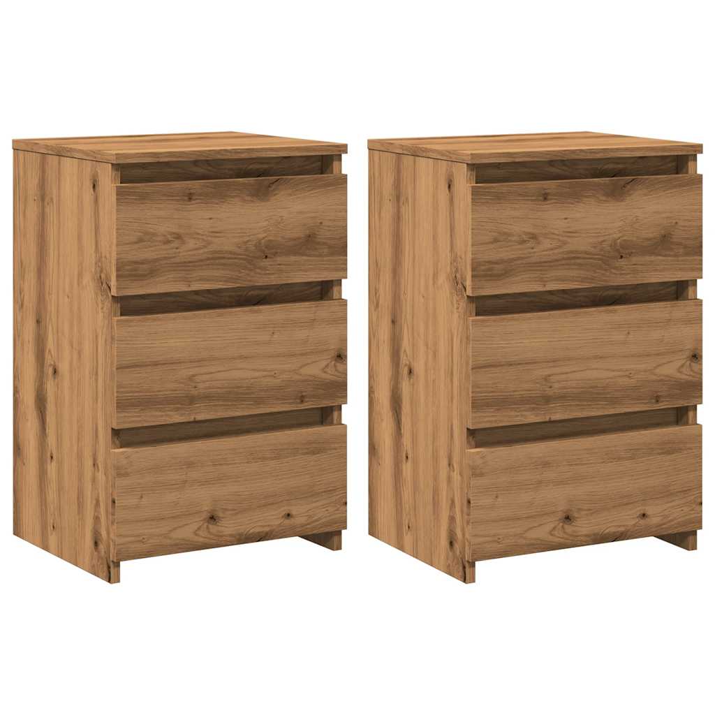 Comodini 2pz Rovere Artigianale 40x35x62,5 cm Legno Multistrato