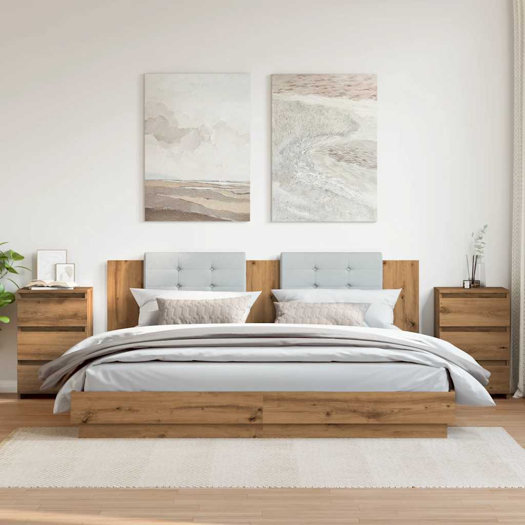 Comodini 2pz Rovere Artigianale 40x35x62,5 cm Legno Multistrato