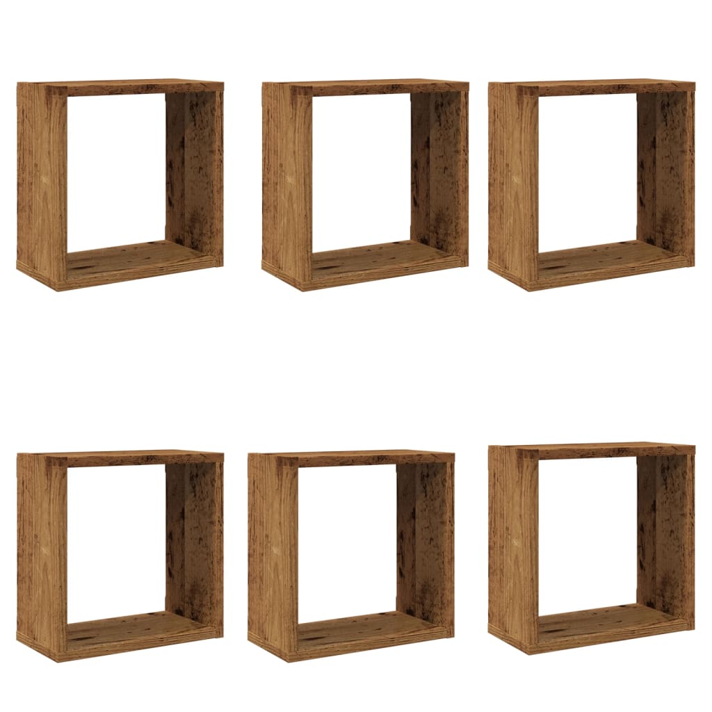 Mensole Parete a Cubo 6 pz Legno Vecchio 30x15x30 cm Truciolato