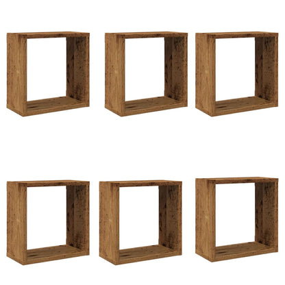 Mensole Parete a Cubo 6 pz Legno Vecchio 30x15x30 cm Truciolato