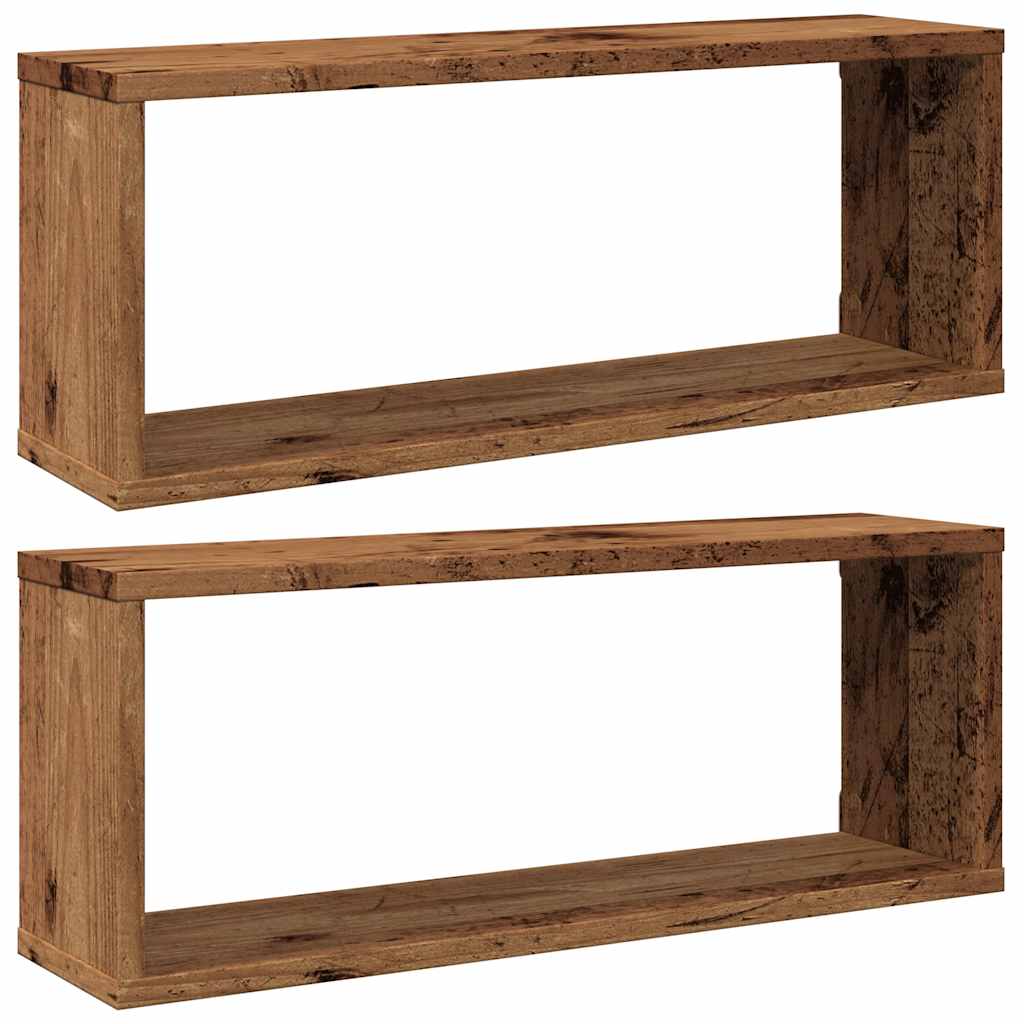 Mensole a Cubo Muro 2 pz Legno Antico 60x15x23 cm in Truciolato