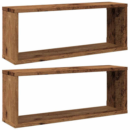 Mensole a Cubo Muro 2 pz Legno Antico 60x15x23 cm in Truciolato