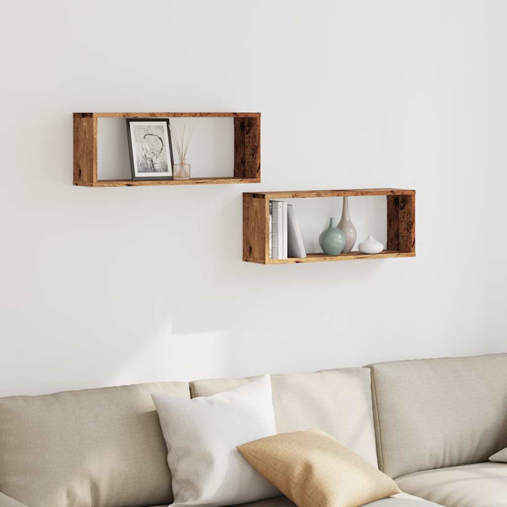 Mensole a Cubo Muro 2 pz Legno Antico 60x15x23 cm in Truciolato