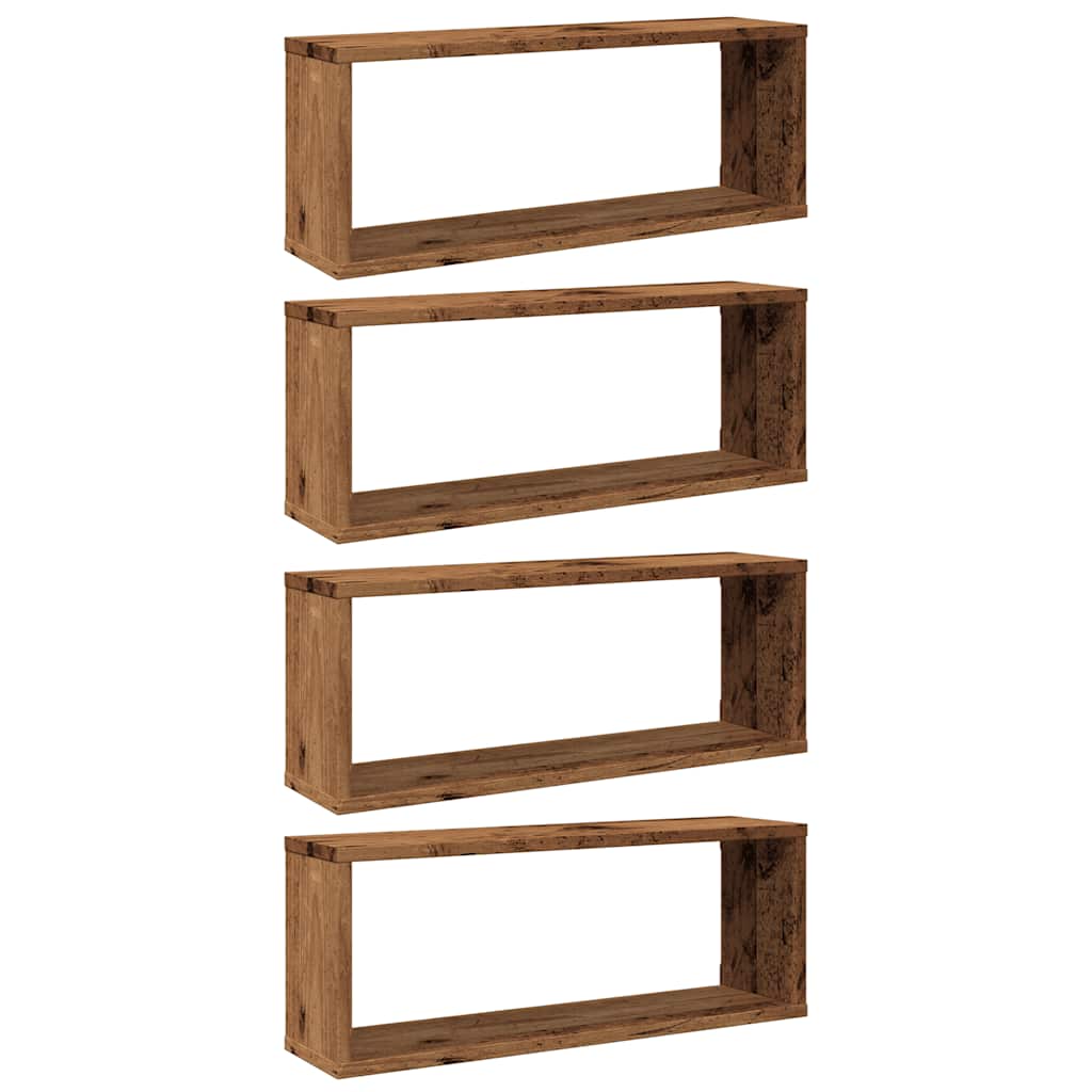 Mensole a Cubo Muro 4 pz Legno Antico 60x15x23 cm in Truciolato