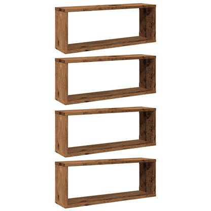 Mensole a Cubo Muro 4 pz Legno Antico 60x15x23 cm in Truciolato