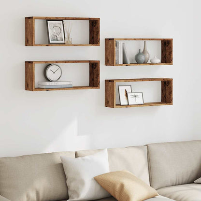 Mensole a Cubo Muro 4 pz Legno Antico 60x15x23 cm in Truciolato