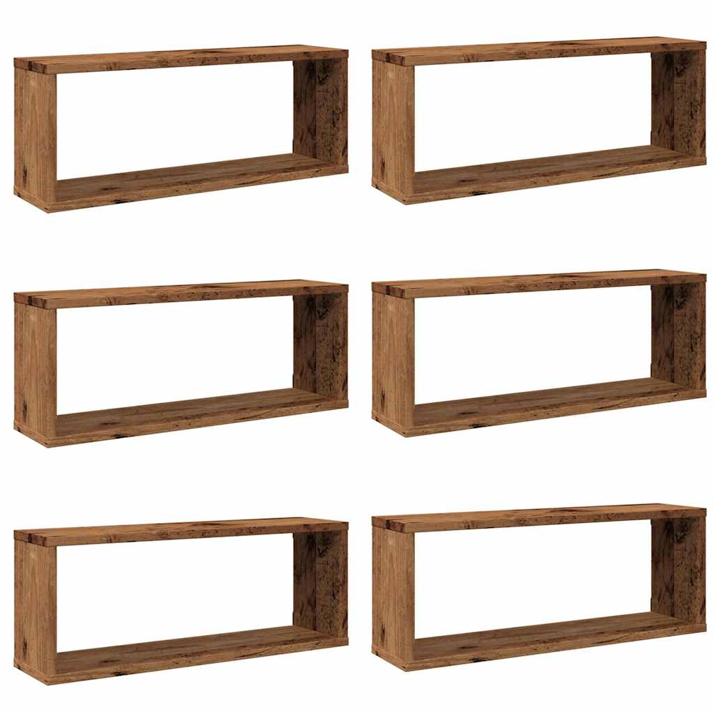 Mensole a Cubo Muro 6 pz Legno Antico 60x15x23 cm in Truciolato