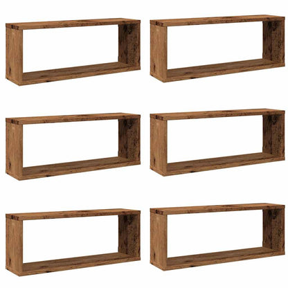 Mensole a Cubo Muro 6 pz Legno Antico 60x15x23 cm in Truciolato