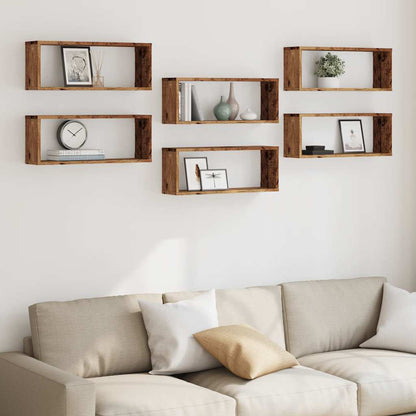 Mensole a Cubo Muro 6 pz Legno Antico 60x15x23 cm in Truciolato