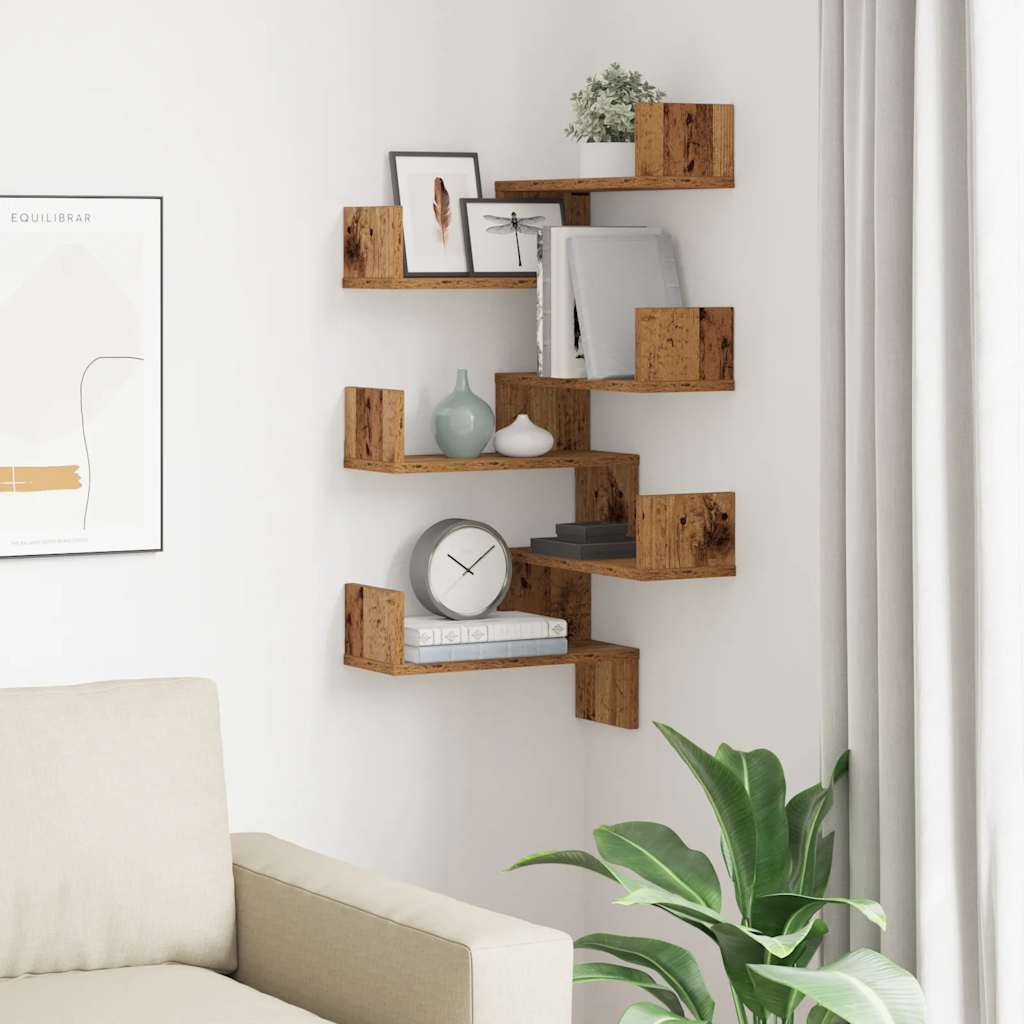 Mensole Angolari 2pz Legno Antico 40x40x49,5 cm in Truciolato