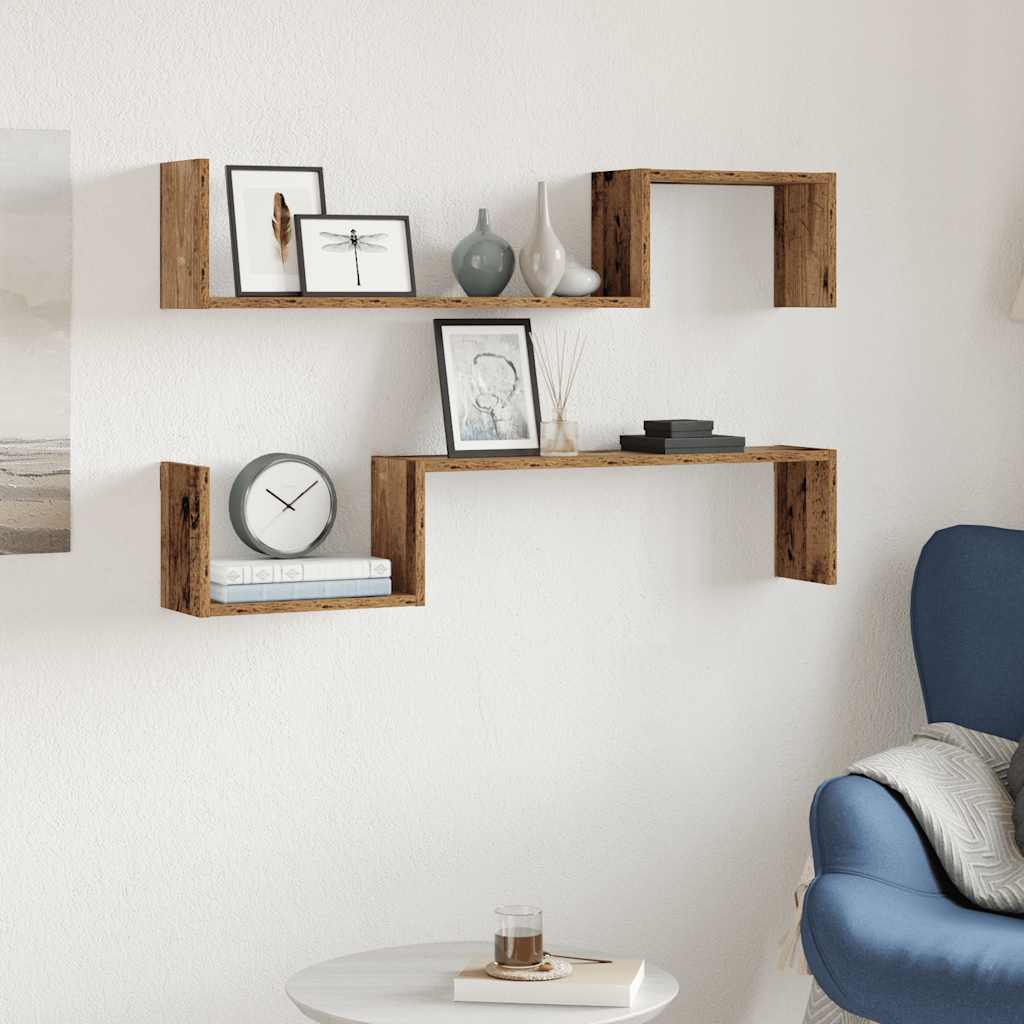 Scaffali da Parete 2 pz Legno Antico 100x15x20 cm Multistrato